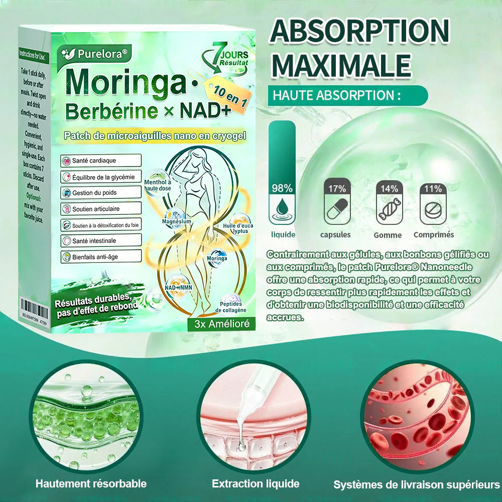 💖𝑷𝒉𝒂𝒓𝒎𝒂𝒄𝒊𝒆 𝑶𝒇𝒇𝒊𝒄𝒊𝒆𝒍𝒍𝒆💖 | Purelora® Moringa · Berbérine Patch 10-en-1 aux Nano-Micro-Aiguilles et Cryo-Gel ✅ Soutien Cryo-Métabolique : Cristallise les graisses, raffermit la peau et élimine l'œdème instantanément. - Image 4
