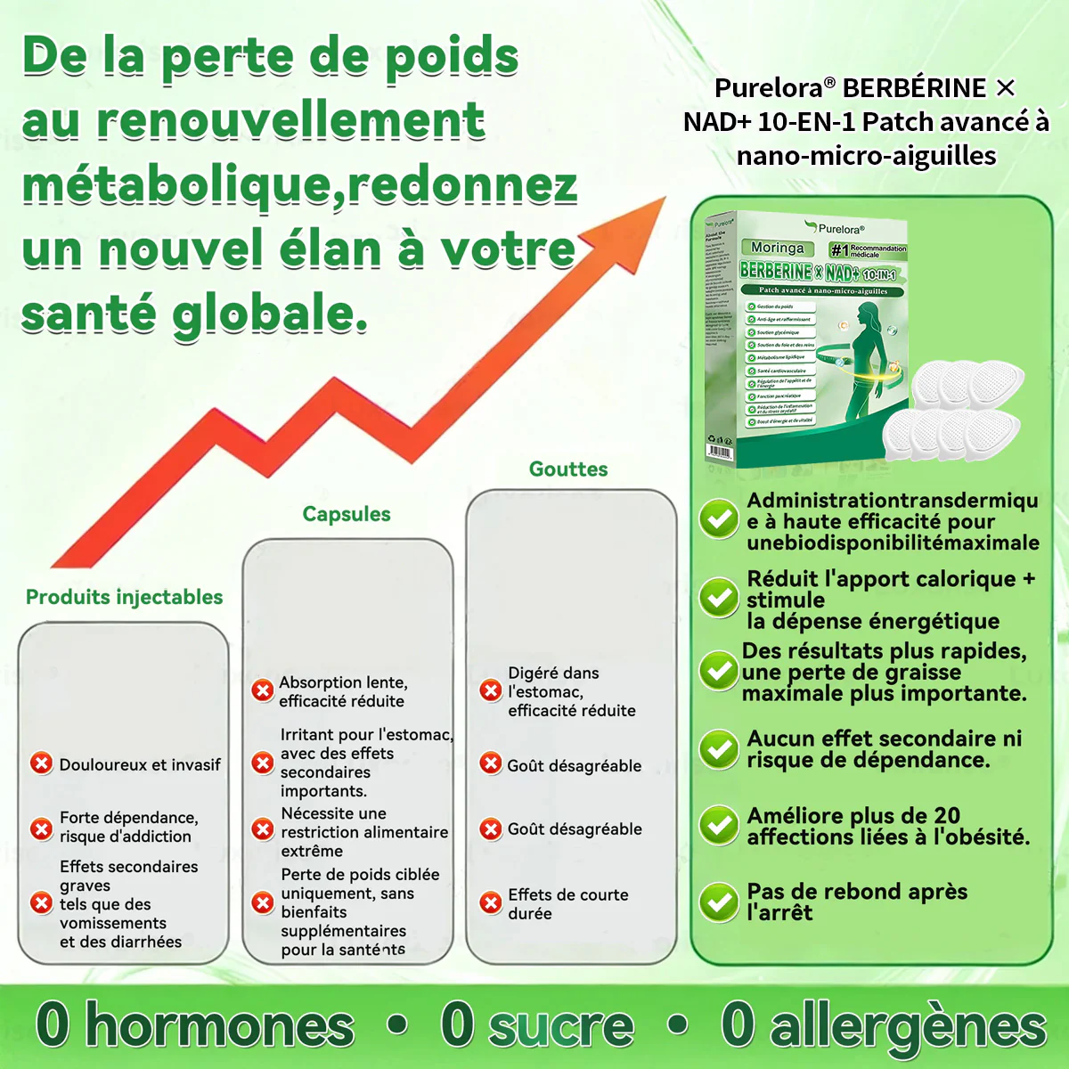🔥 Nouveauté 2026丨 Purelora® Moringa Berbérine x NAD+ Patch Nano-Microneedle 10-en-1 Une application par jour, changements visibles dès 7 jours. Pour accompagner la gestion du poids et le bien-être global. - Image 2