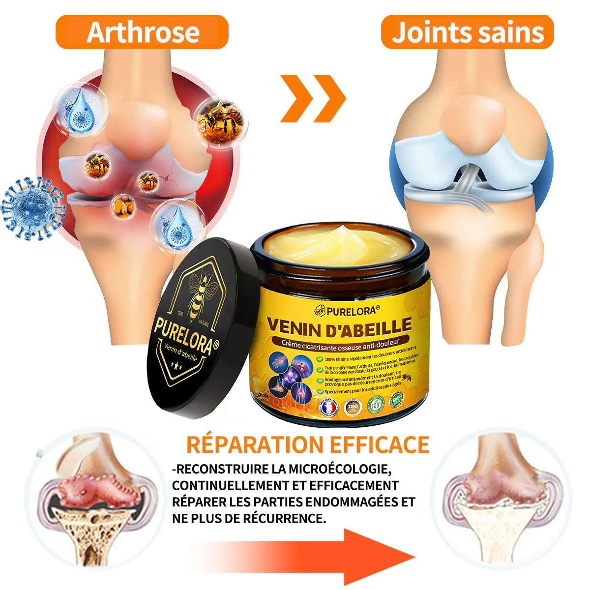 Purelora® Venin d'abeille Crème cicatrisante osseuse Pain-Relief 🐝🐝(Spécialement conçu pour les personnes âgées ) - Image 3